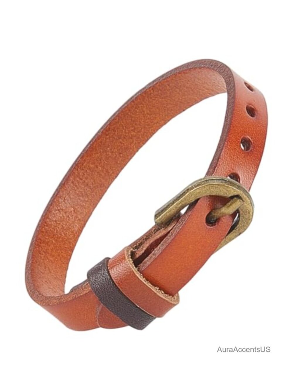 Genuine Leather Alloy Buckle Adjustable Cuff Bangle Bracelet Minimalist Cowhide